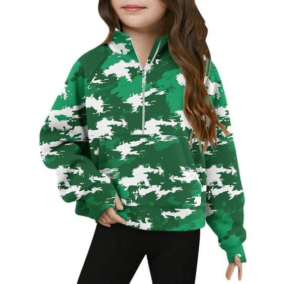 Camo Half Zip Sweatshirts for Teen Girls Cute Long Sleeve Pullover Tops Trendy Camouflage Sweatshirt Clothes 5-14T