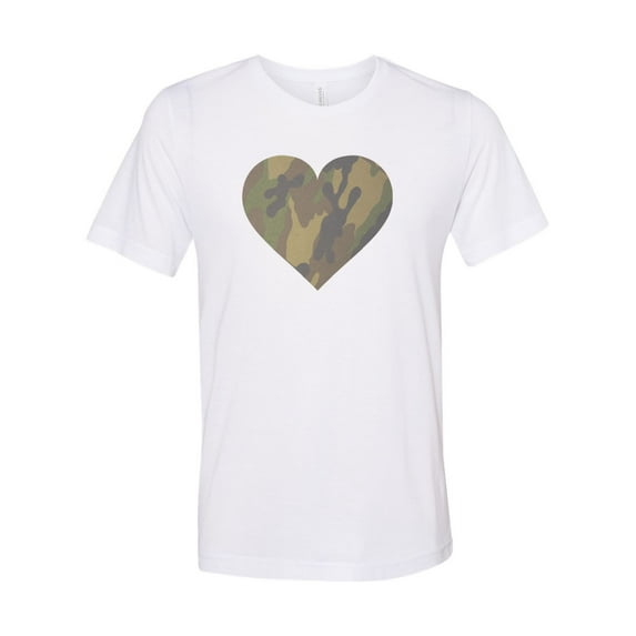 "Camo Heart, Camo Shirt, Sublimation, Soft Bella T, Gift For Her, Camo Print, Heart Shirt, Mom Shirt, Camo Print Heart, Love, Unisex T, White, SMALL"