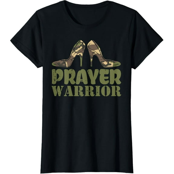 Camo Heels Prayer Warrior Faith God Jesus Christian Women T-Shirt