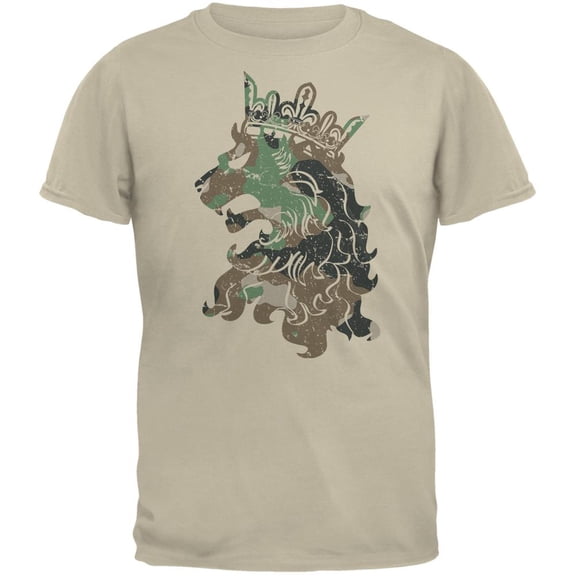 Camo Heraldic Lion Sand Adult T-Shirt - Small
