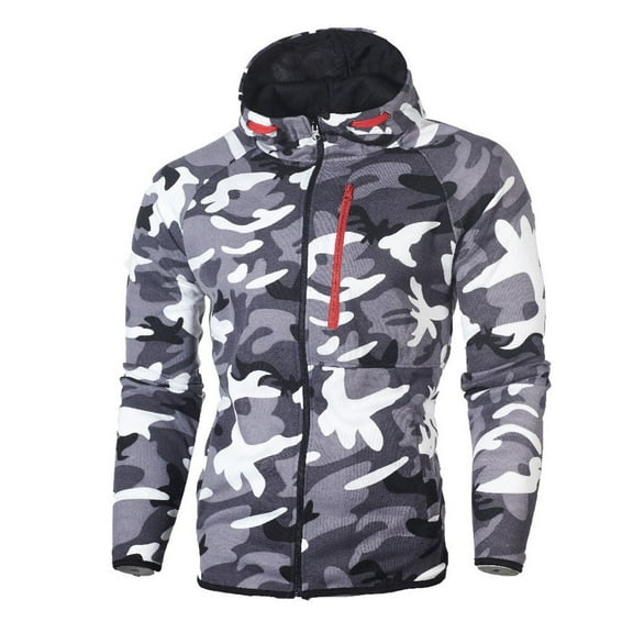 Camo Hoodie Men Fall Winter Casual Athleisure Zip Up Hoodie Classic Fit Long Sleeve Hoodies for Men L