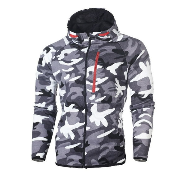 Camo Hoodie Men Fall Winter Casual Athleisure Zip Up Hoodie Classic Fit Long Sleeve Hoodies for Men M