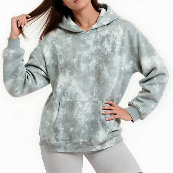 Camo Hoodie Women Casual Loose Fit Sweatshirts Print Oversized Pullover with Pocket Fall Clothes Light Blue S