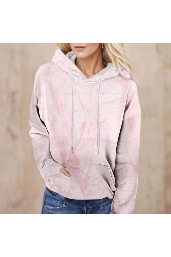 Camo Hoodie Womens Maple Leaf Printed Oversized Hooded Sweatshir Casual Long Sleeve Pullover Top with Pocket Light Pink L