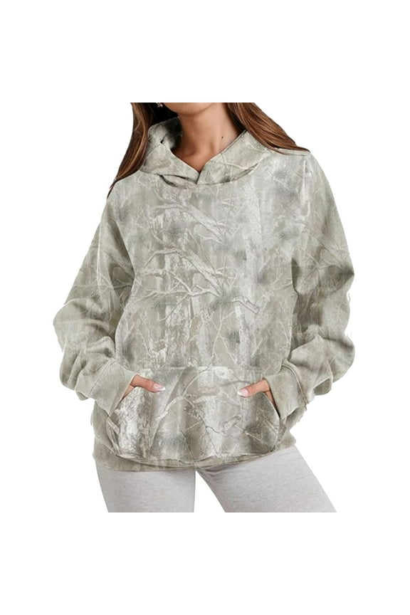 Camo Hoodie Womens Maple Leaf Trendy Long Sleeve Hooded Sweatshirts Camouflage Print Lightweight Tops with Pockets