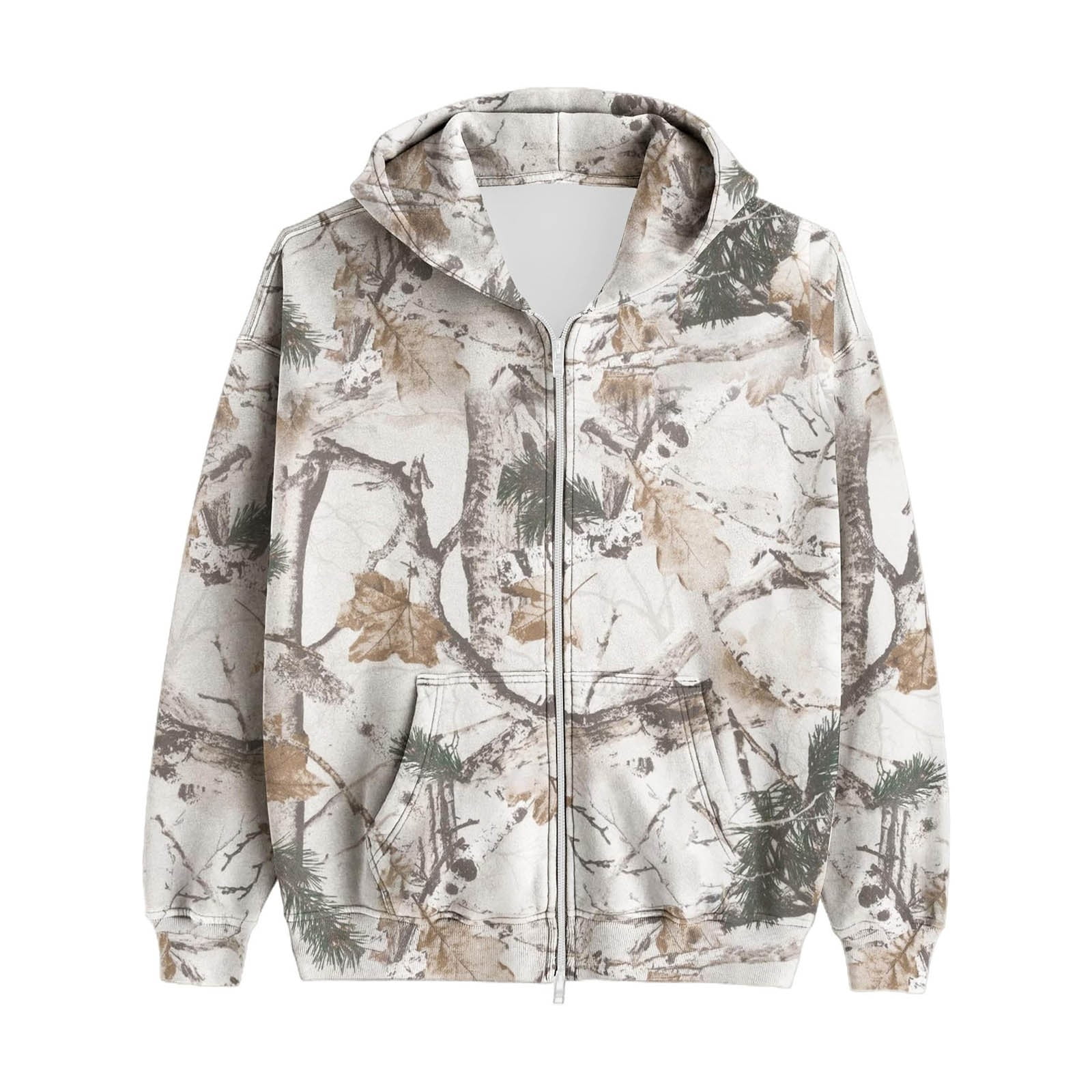 Women's Grey Camouflage Printed Neck Cotton Hoodie
