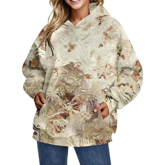 Camo Hoodie for Men Women Oversized Maple Leaf Hooded Sweatshirt Graphic Print Pullover Hoodies with Pocket Beige XXL