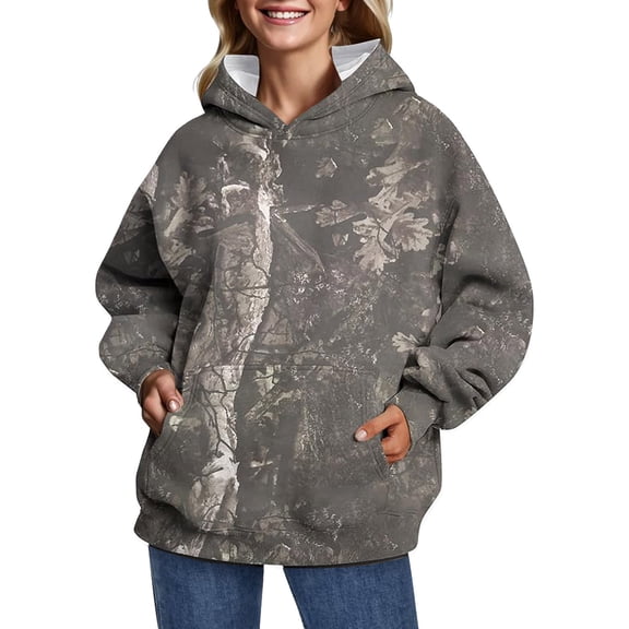 Camo Hoodie for Men Women Oversized Maple Leaf Hooded Sweatshirt Graphic Print Pullover Hoodies with Pocket Dark Gray M