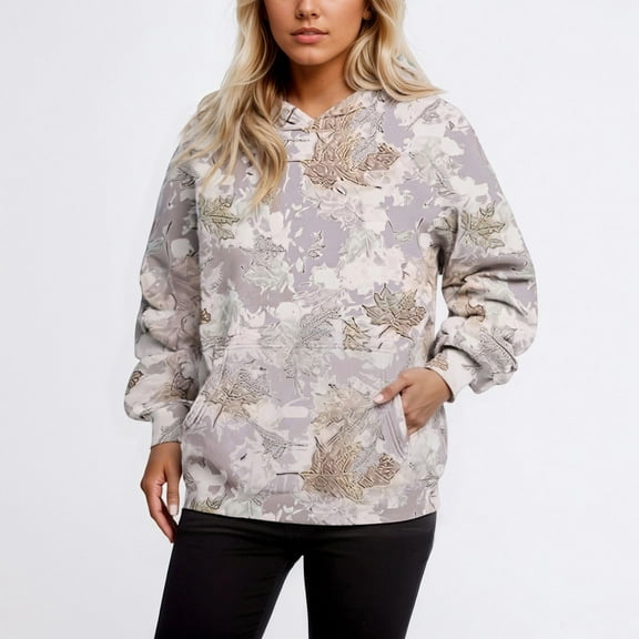 Camo Hoodie for Men Women Oversized Maple Leaf Hooded Sweatshirt Graphic Print Pullover Hoodies with Pocket Purple XXL