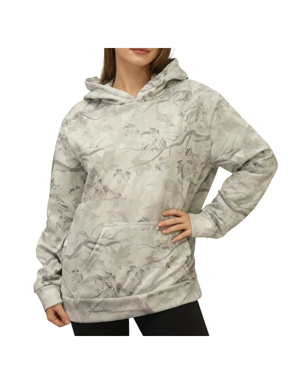 Camo Hoodie for Women Oversized Fleece Maple Leaf Hooded Sweatshirt Long Sleeve Graphic Print Pullover Hoodies with Pocket