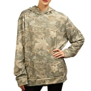 Camo Hoodie for Women Oversized Fleece Maple Leaf Hooded Sweatshirt Long Sleeve Graphic Print Pullover Hoodies with Pocket