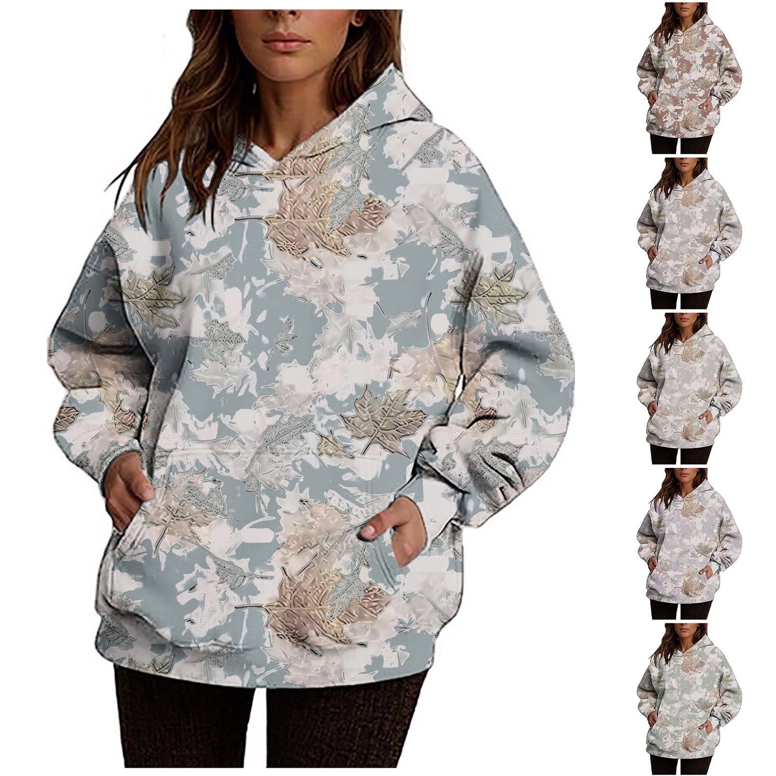 Camo Hoodie for Womens Maple Leaf Print Casual Oversized Hooded Sweatshirt Loose Pullover Long ...
