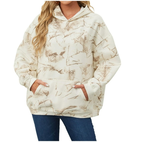 Camo Hoodie for Womens Maple Leaf Print Long Sleeve Sweatshirts Oversized Camouflage Lightweight Fall Casual Pullover
