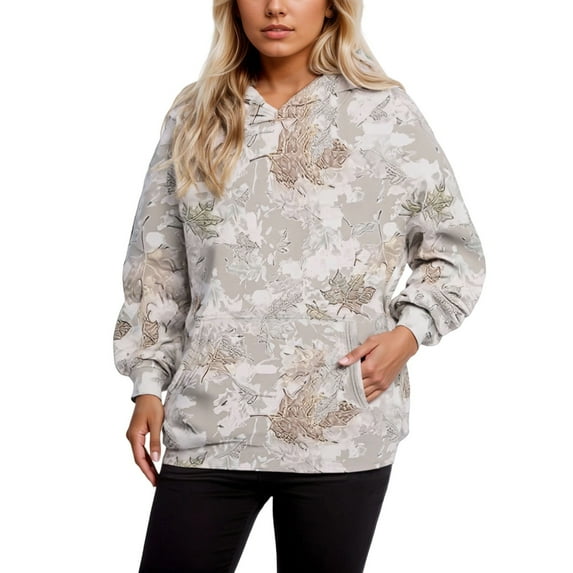 Camo Hoodies Oversized Hooded Sweatshirt Camo Long Sleeve Hooded With Pocket Vintage Maple Leaf Camouflage