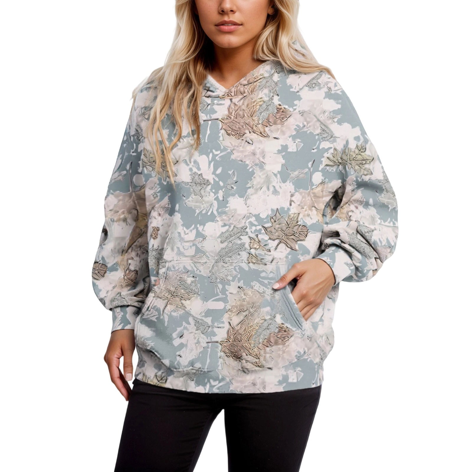 Hooded Camo Button Up Sweatshirt Shacket (Small - 3X)