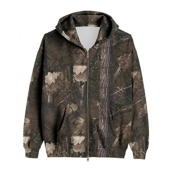 Camo Hoodies Oversized Hooded Sweatshirt Camo Long Sleeve Zipper Hooded With Pocket Vintage Maple Leaf Fall Trendy Pullover