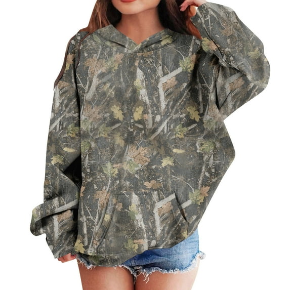 Camo Hoodies for Kids Boys Girls Cute Sweatshirt Maple Leaf Print Oversized Fleece Sweatshirts Classic Pullover with Pocket 03-Dark Green 100