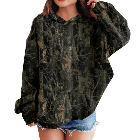 Camo Hoodies for Kids Boys Girls Cute Sweatshirt Maple Leaf Print Oversized Fleece Sweatshirts Classic Pullover with Pocket 04-Dark Gray 150