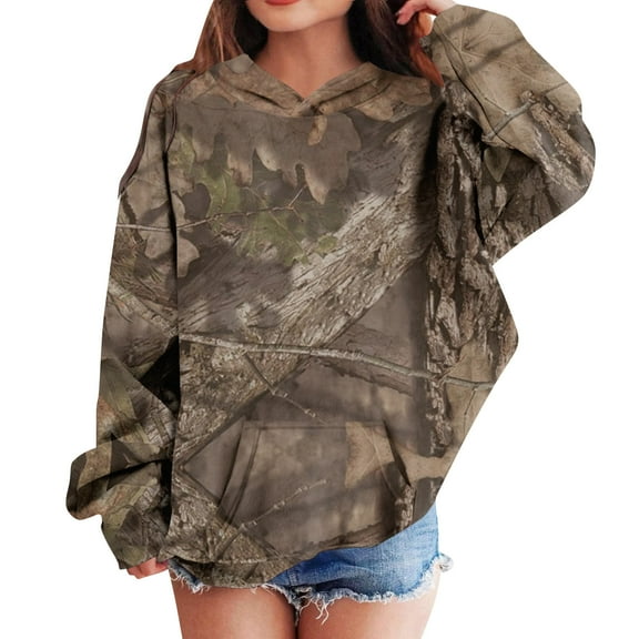 Camo Hoodies for Kids Boys Girls Cute Sweatshirt Maple Leaf Print Oversized Fleece Sweatshirts Classic Pullover with Pocket 12-Coffee 150