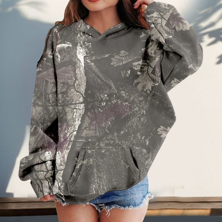 Camo Hoodies for Teen Girls Cute Sweatshirt Maple Leaf Print