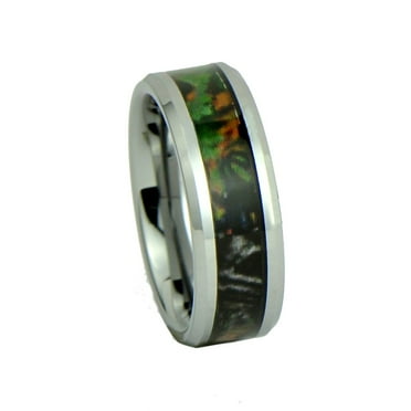 Camo Hunting Brown/Green Camouflage 8mm Tungsten Carbide Wedding Band Ring