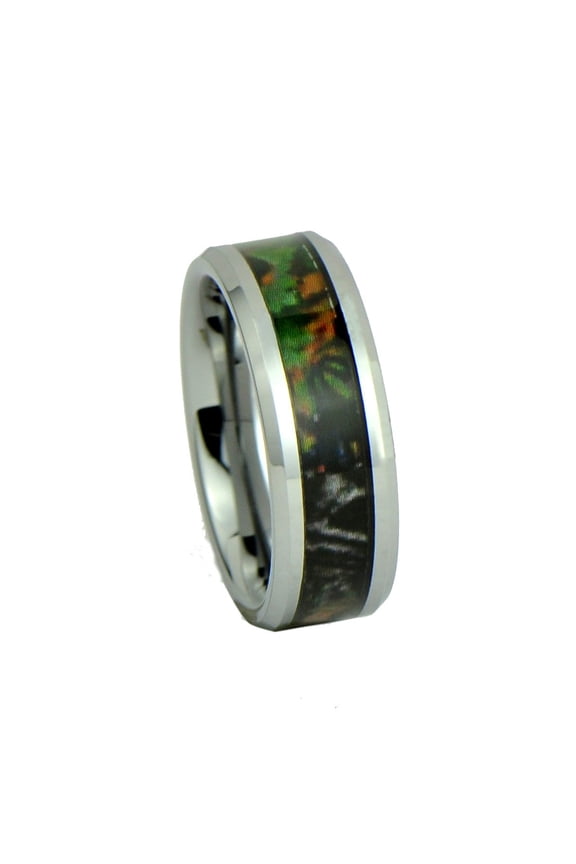 Camo Hunting Brown/Green Camouflage 8mm Tungsten Carbide Wedding Band Ring