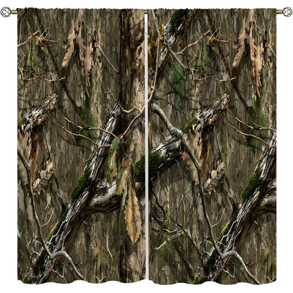 Camo Hunting Curtains, Forest Camouflage Oak Branches Leaves Mossy Hunting Lodge Camp Cabin Theme Windows Door Curtain for Bedroom Living Room Home Decor 52x63in Blackout
