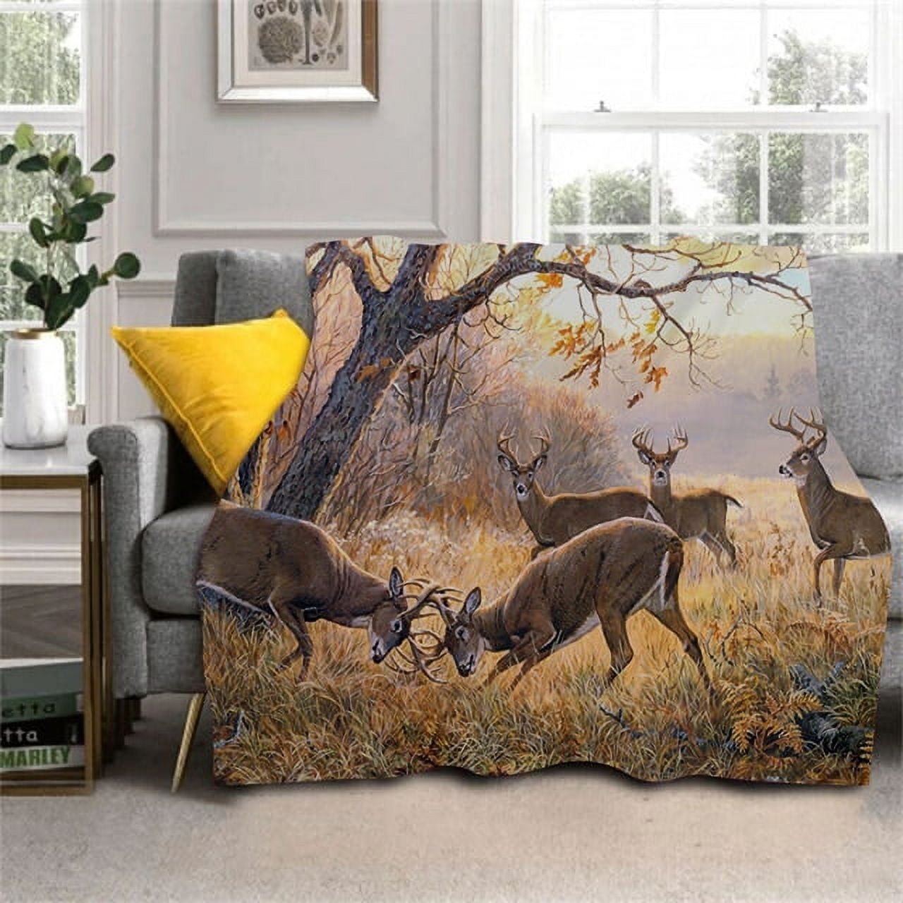 Camo Hunting Deer Pattern Fleece Blankets for Beds Sofa Couch Winter ...