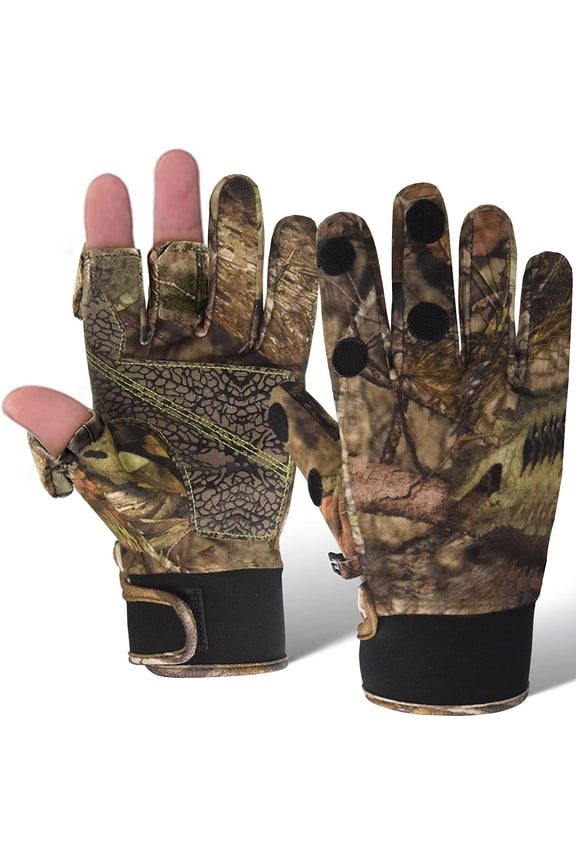Camo Hunting Gloves Lightweight Pro Anti-Slip Shooting Gloves Waterproof Warm Glove with Trigger Finger Outdoor Hunting Camouflage Gear Archery Accessories for Turkey Deer Hunting Fishing
