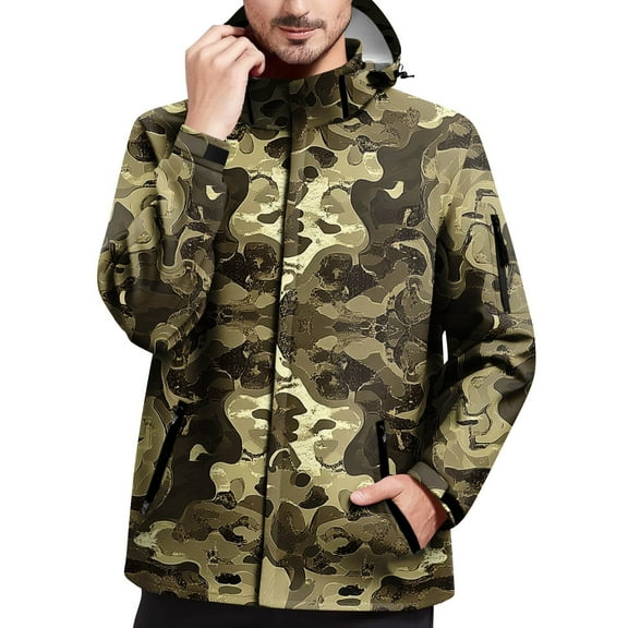 Camo Jacket Hunting Clothes for Men Soft Outdoor Hiking Jacket Camo Fleece Hooded Coat with Pockets Hunting Coat for Outdoor Work, Daily Commuting and Casual Wear, Army Green, L