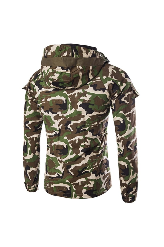 Camo Jackets for Men Zip Up Windproof Military Combat Fleece Line Outerwear Outdoor Drawstring Hooded Thick Warm Winter Camouflage Coat Size-XL
