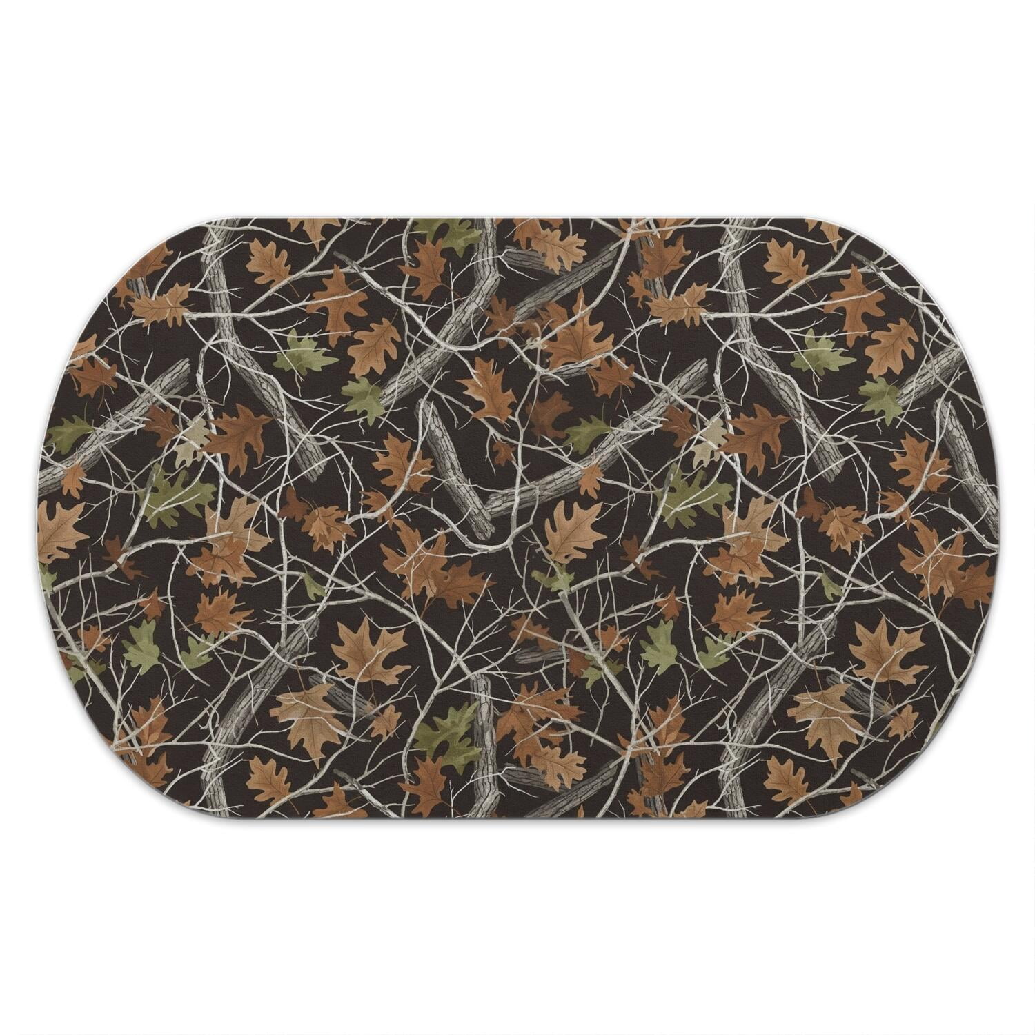Camo and Leaf Black Pattern Diatomaceous Earth Bath Mat, Entryway Door ...
