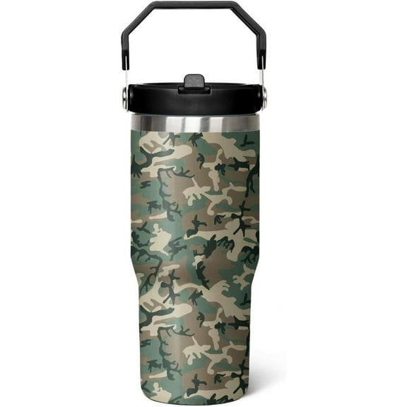 Camo Leakproof Tumbler with Handle Lid and Straw, Hunting Gifts for Men Women,30 oz Camo Flip Tumbler Travel Coffee Cup Mug Water Botter