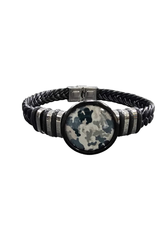 Unisex Camouflage Black Leather Bracelet |Handmade