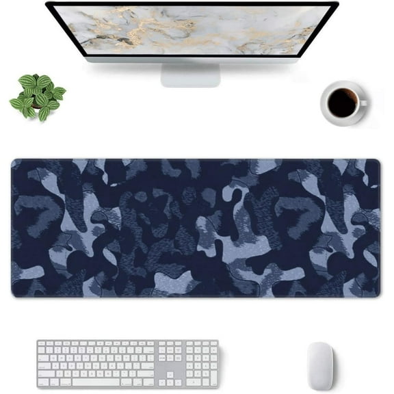 Camo Leopard Blue Gaming Mouse Pad Large Mouse Pad (31.5x11.8 Inch) Non-Slip Rubber Base Large Desk Mat Desk Protector for Home Office Gaming Work