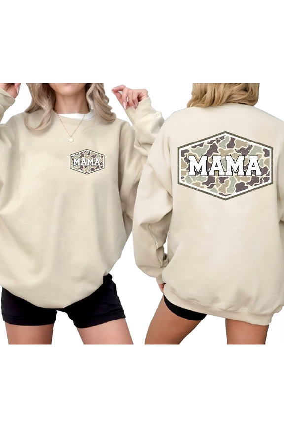 Camo Mama Double Sided Sweatshirt – Old School Camouflage Mama Sweater, Cozy Casual Womenswear Top, Perfect Gift for Women