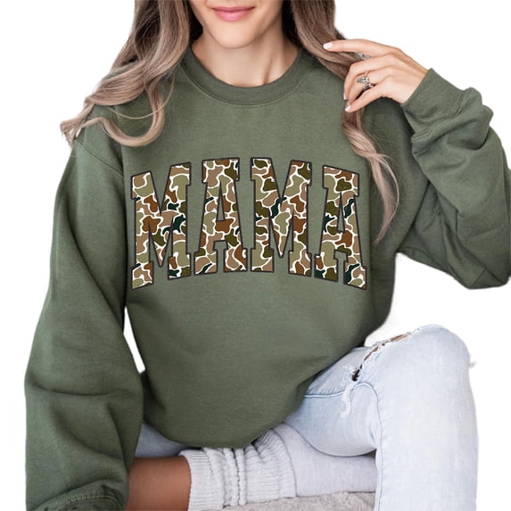 Camo Mama Sweatshirt – Old School Duck Camo Mom Crewneck, Casual Everyday Pullover, Mother’s Day Gift for Women