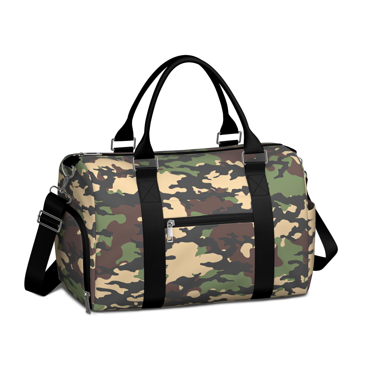 Camo Mens Gym Tote Duffle Bag with Wet Pocket & Shoe Compartment, Travel Duffel Bag Overnight Weekender Hospital Tote Girls Workout Carry on Bag with Luggage Sleeve