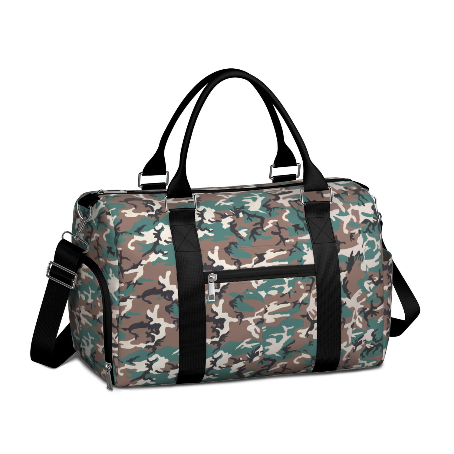 Camo Mens Gym Tote Duffle Bag with Wet Pocket & Shoe Compartment, Travel Duffel Bag Overnight Weekender Hospital Tote Girls Workout Carry on Bag with Luggage Sleeve