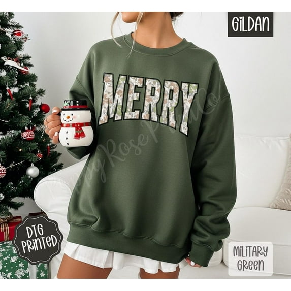 Camo Merry Sweatshirt, Trendy Women's season Crewneck, Cute Camo season Sweater, Hunting Wife Shirt, Camouflage Sweatshirt All Size S-5Xl
