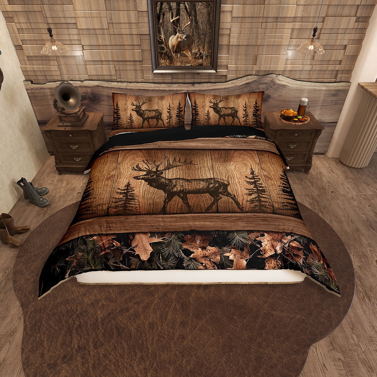 Camo Moose Duvet Cover Rustic Tree Branches Camouflage Bedding Set