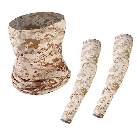 Camo Neck Gaiter Elastic Balaclavas Face Mask UV Protection Ice Silk Cooling Arm Sleeves Set for Men Women