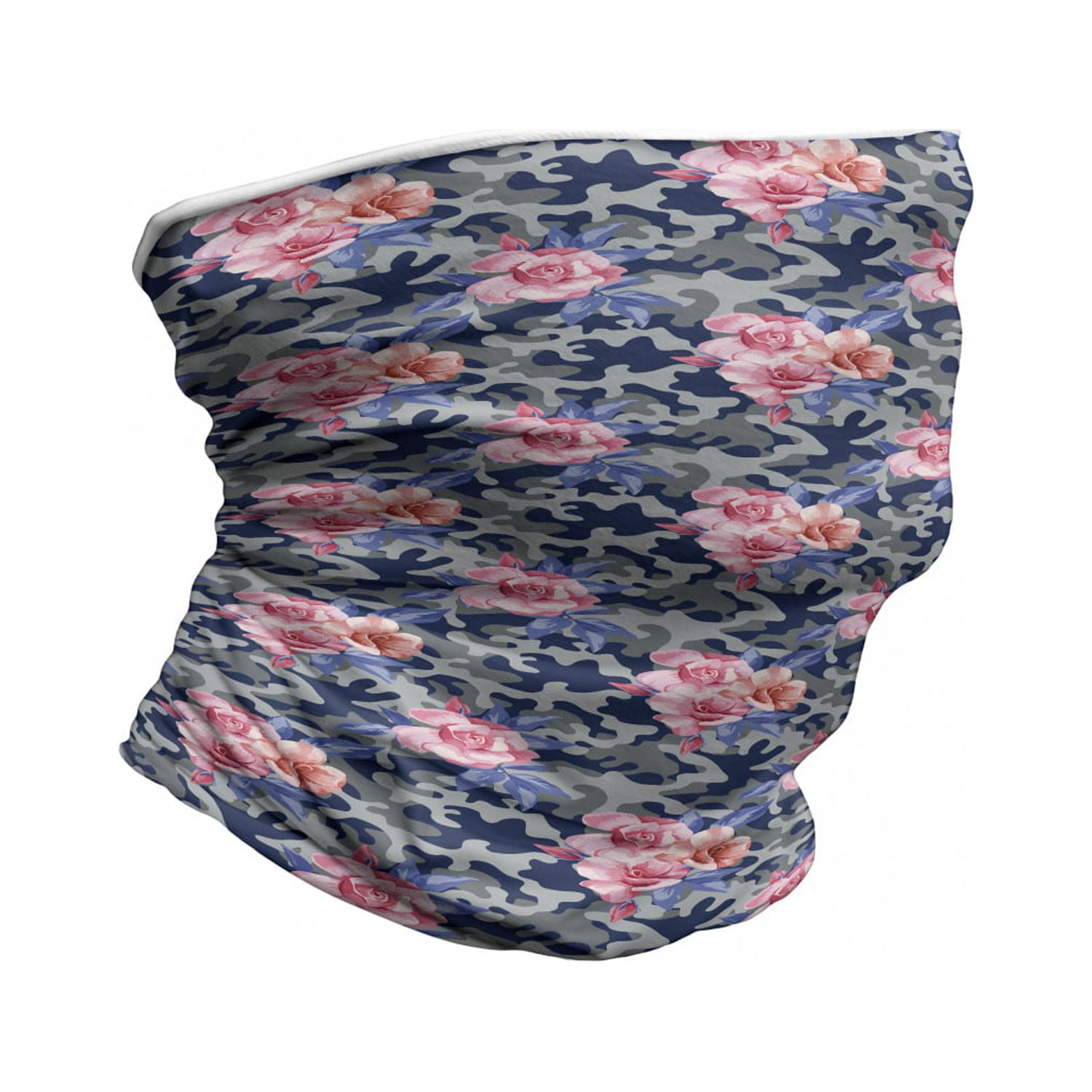 Camo Neck Gaiter, Pink Roses Retro Camo, Unisex, Violet Blue Sage Green