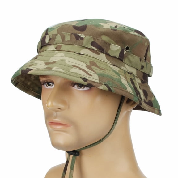 Camo Outdoor Hat, Short Brim Boonie Style Bucket Hat, Functional for Fishing, Hunting, Hiking & Summer Adventures Green