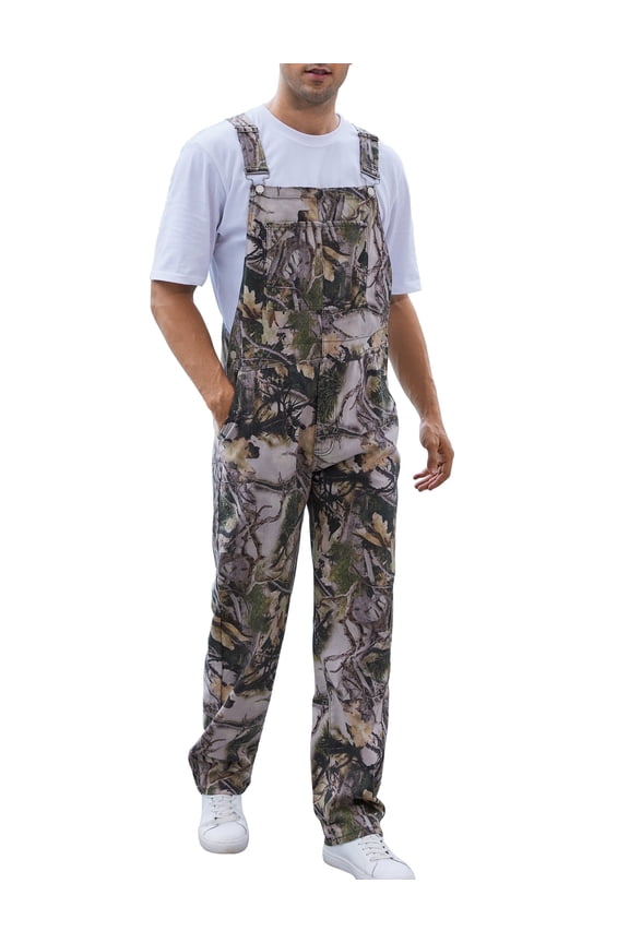 Camo Overalls for Men Work Utility Coveralls Bibs Romper Jumpsuit with Zipper Fly(Branch Flower Camouflage,3XL)