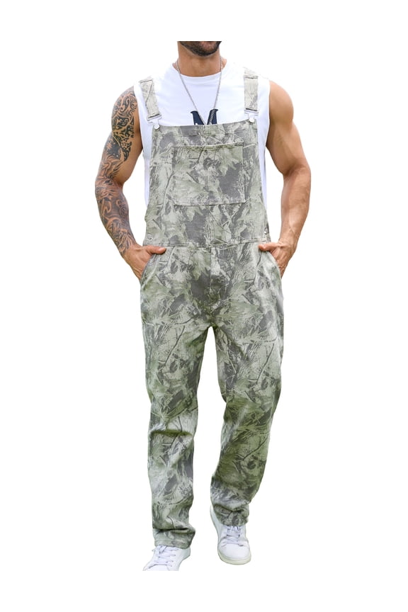 Camo Overalls for Men Work Utility Coveralls Bibs Romper Jumpsuit with Zipper Fly(Mint Green Camouflage,2XL)