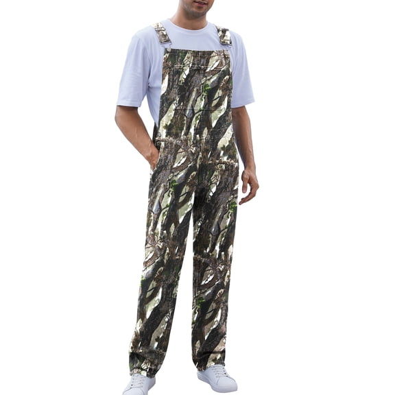 Camo Overalls for Men Work Utility Coveralls Bibs Romper Jumpsuit with Zipper Fly