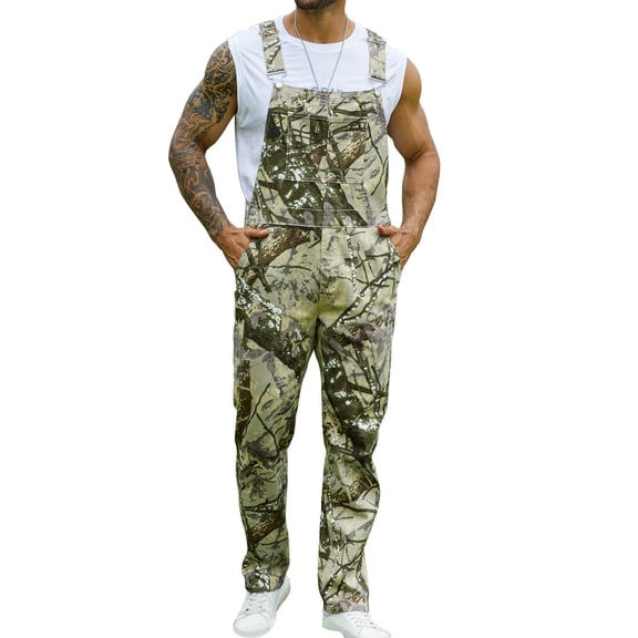 Camo Overalls for Men Work Utility Coveralls Bibs Romper Jumpsuit with Zipper Fly