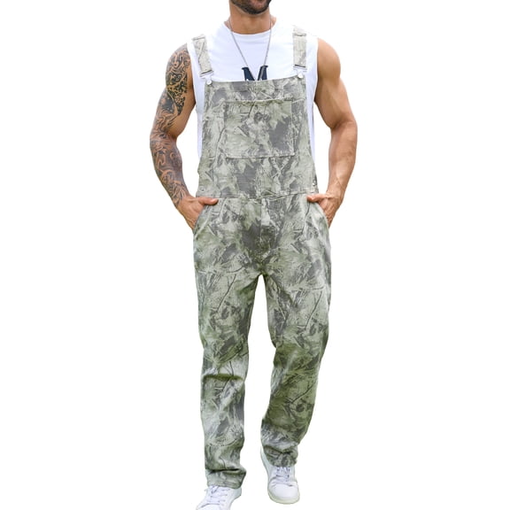 Camo Overalls for Men Work Utility Coveralls Bibs Romper Jumpsuit with Zipper Fly