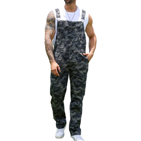 Camo Overalls for Men Work Utility Coveralls Bibs Romper Jumpsuit with Zipper Fly
